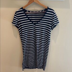 Madewell Navy Blue and White Striped Ruched t shirt dress